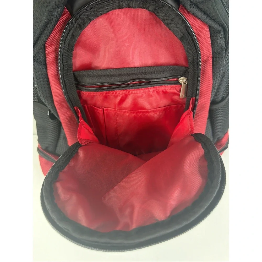 CALPAK Backpack Black Red Travel School Work Bag Padded Mesh Multi Pocket